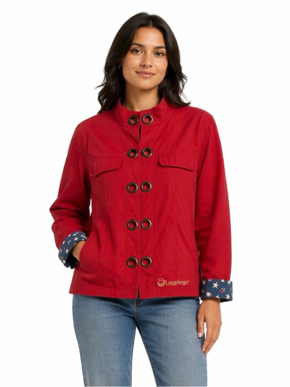 Vintage Y2K Longaberger Red Grommet Jacket XL Stars & Stripes